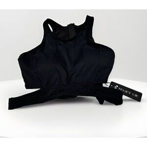 Women's Small Black Back Zipper Bathing Suit Swimwear Top with Wrap Around Strap